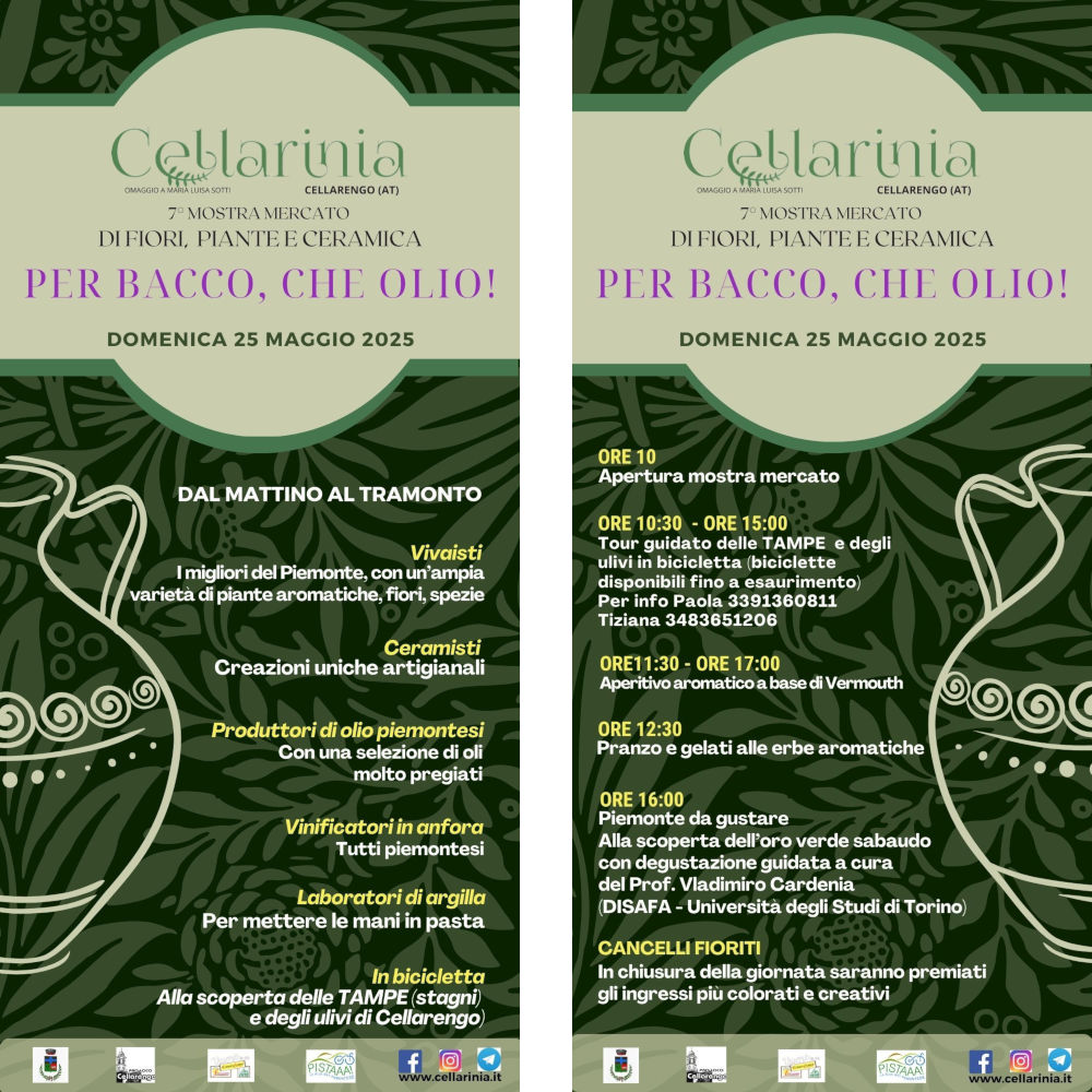 Cellarinia 2025 - VII Mostra Mercato DI FIORI, PIANTE e CERAMICA - PER BACCO, CHE OLIO